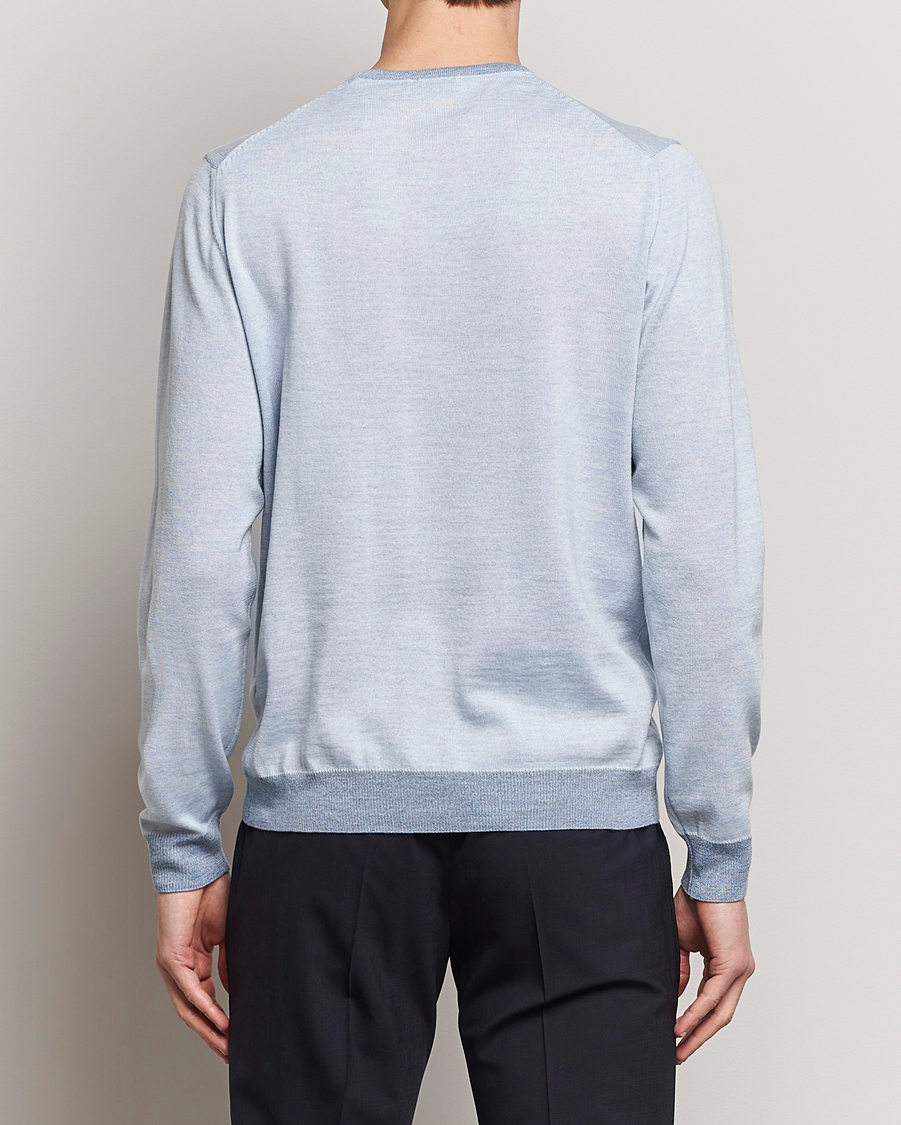 Herren | Pullover | Stenströms | Merino Contrast Crew Neck Light Blue