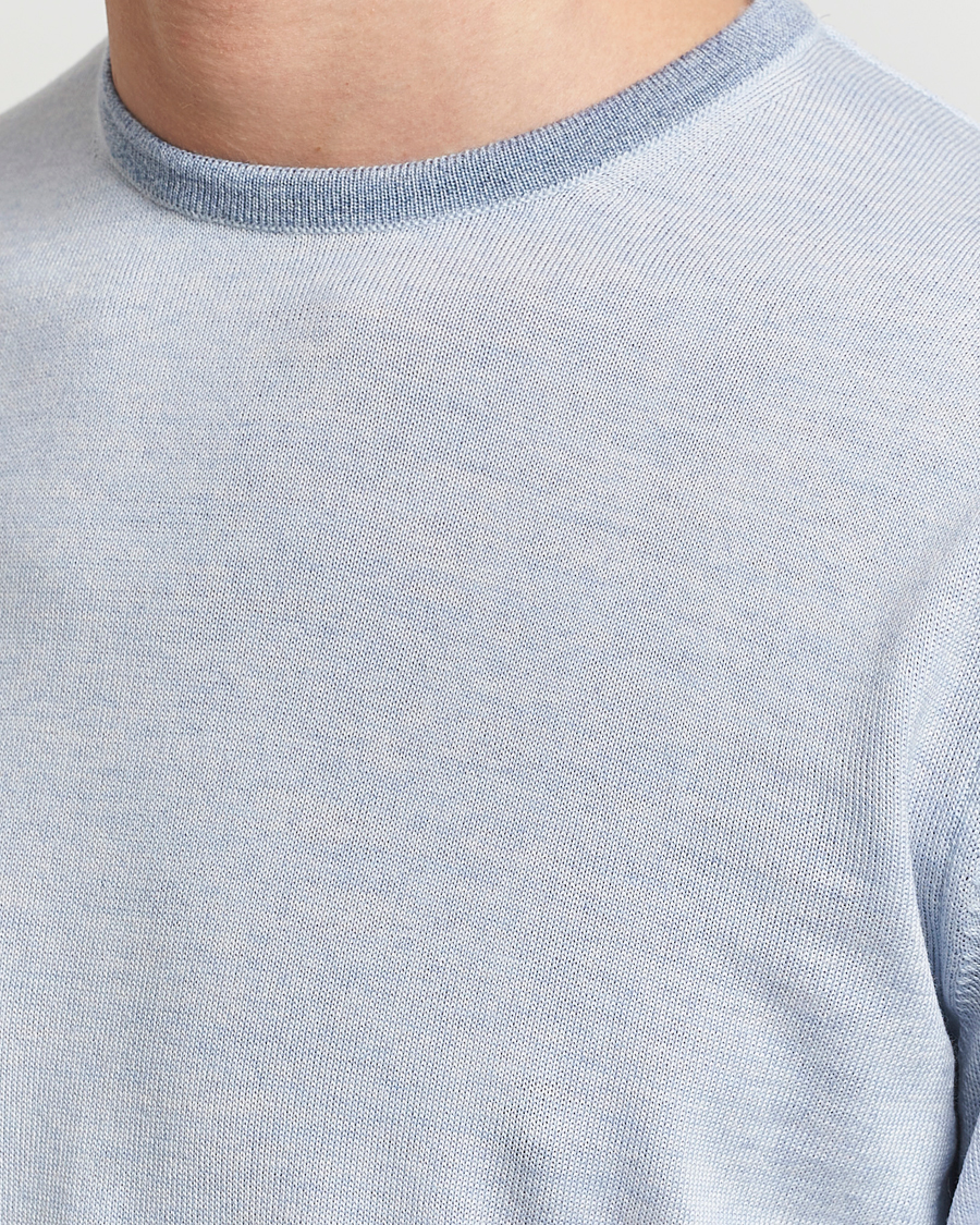 Herren | Pullover | Stenströms | Merino Contrast Crew Neck Light Blue