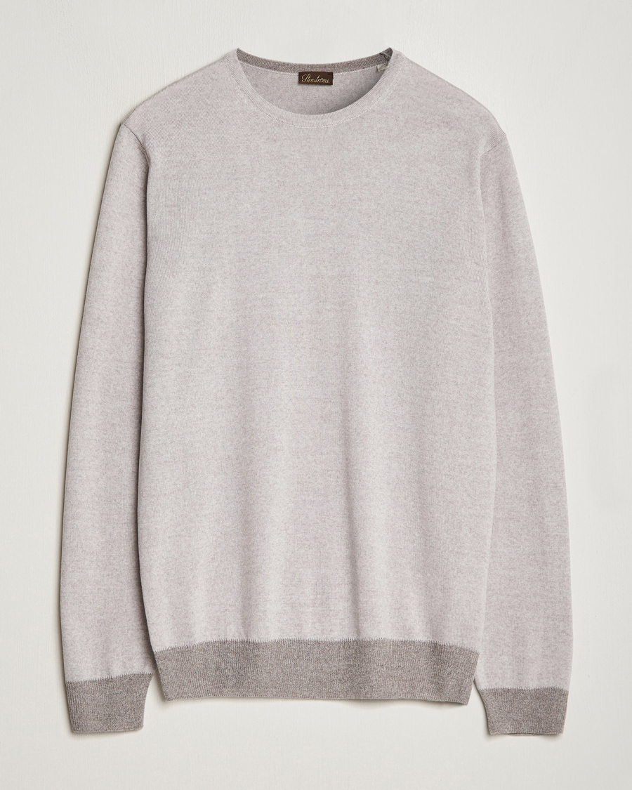 Herren | Pullover | Stenströms | Merino Contrast Crew Neck Beige