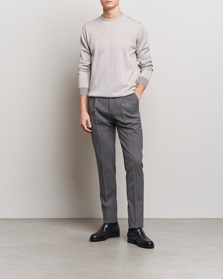 Herren | Pullover | Stenströms | Merino Contrast Crew Neck Beige