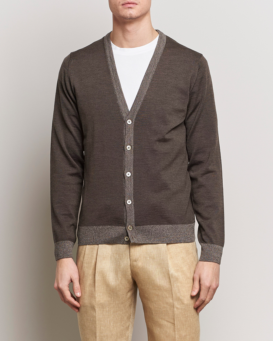 Herren | Sale | Stenströms | Merino Contrast Cardigan Brown