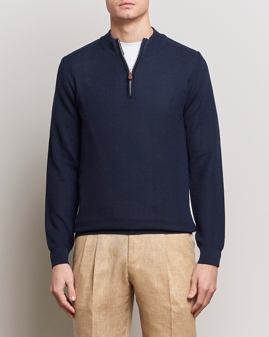 Men |  | Stenströms | Textured Merino Half Zip Navy