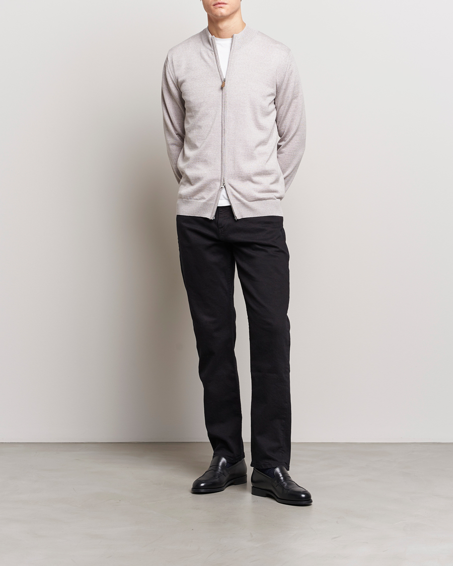 Herren | Pullover | Stenströms | Merino Wool Full Zip Beige