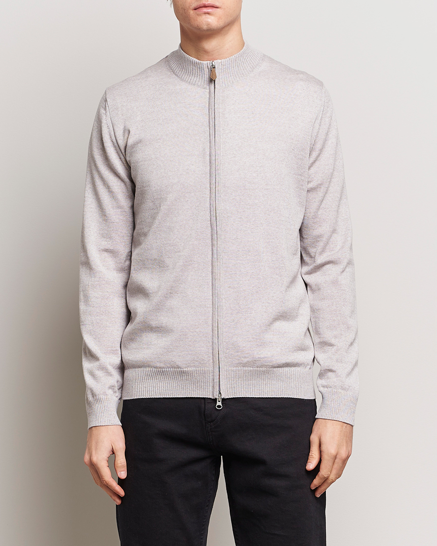 Herren | Pullover | Stenströms | Merino Wool Full Zip Beige