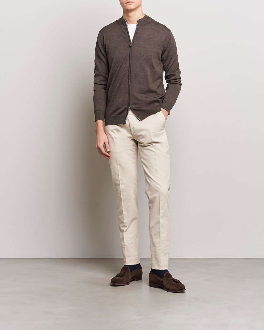 Herren | Pullover | Stenströms | Merino Wool Full Zip Brown