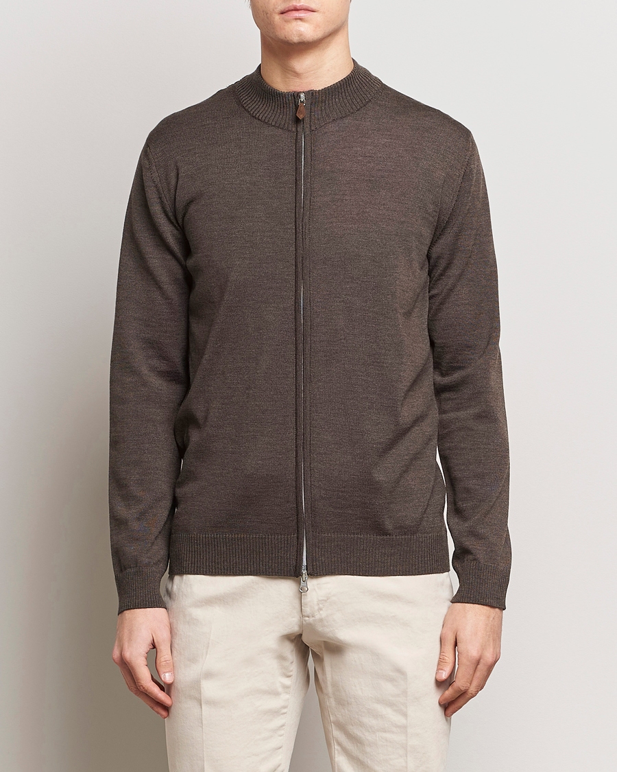 Herren | Full-zip | Stenströms | Merino Wool Full Zip Brown