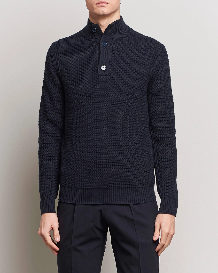 Men | Clothing | Stenströms | Cotton/Cashmere Button High Neck Navy