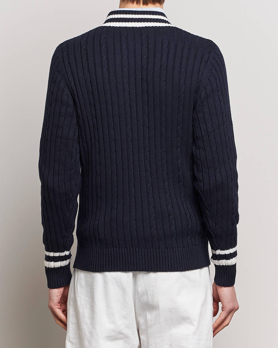Herren | Pullover | Stenströms | Cotton/Cashmere Cable V-Neck Navy