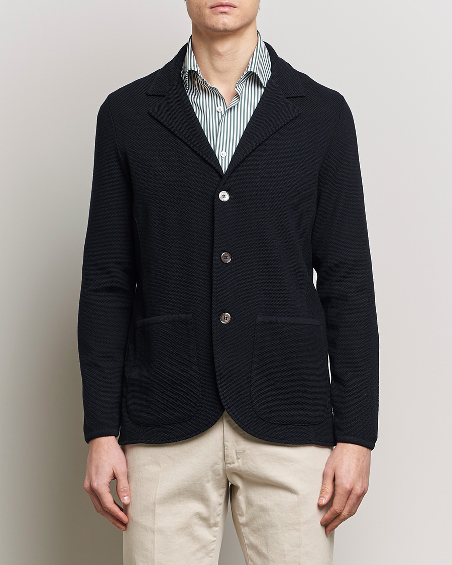Herr | Kläder | Stenströms | Merino Wool Texture Knitted Blazer Navy