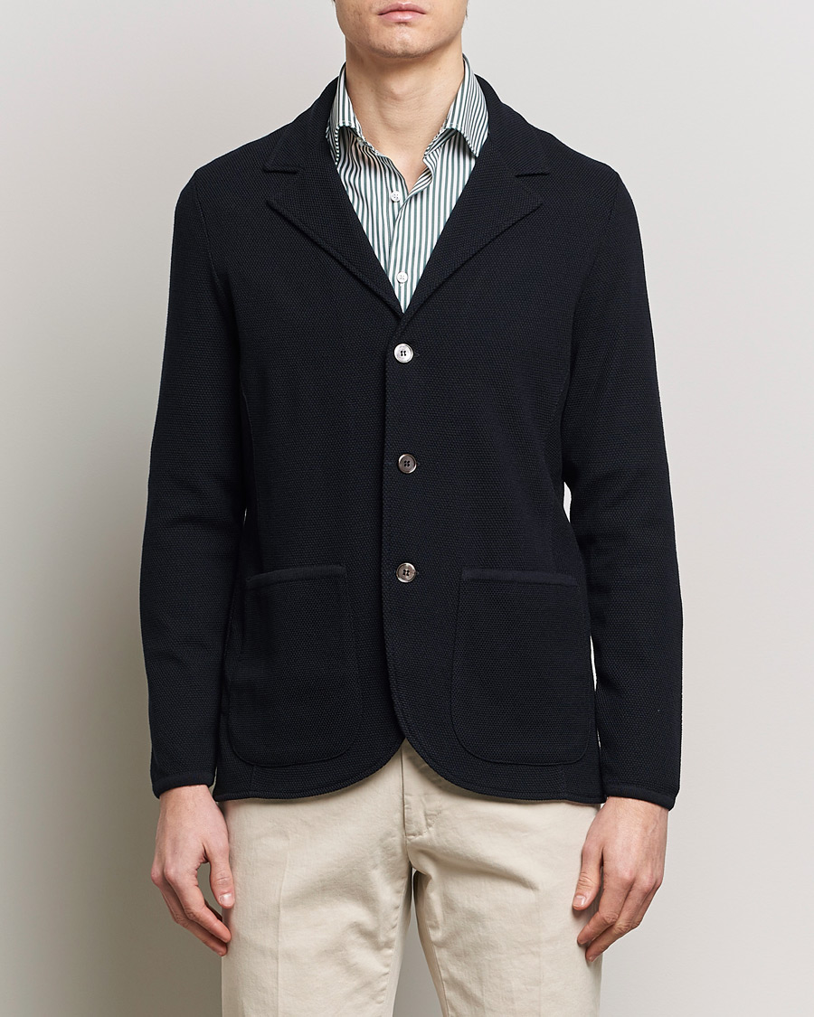 Herren | Strickblazer | Stenströms | Merino Wool Texture Knitted Blazer Navy