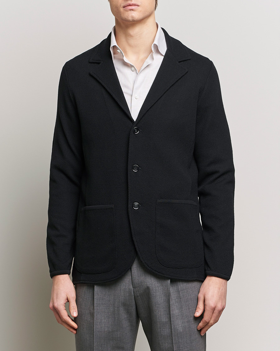 Herr | Kavajer | Stenströms | Merino Wool Texture Knitted Blazer Black