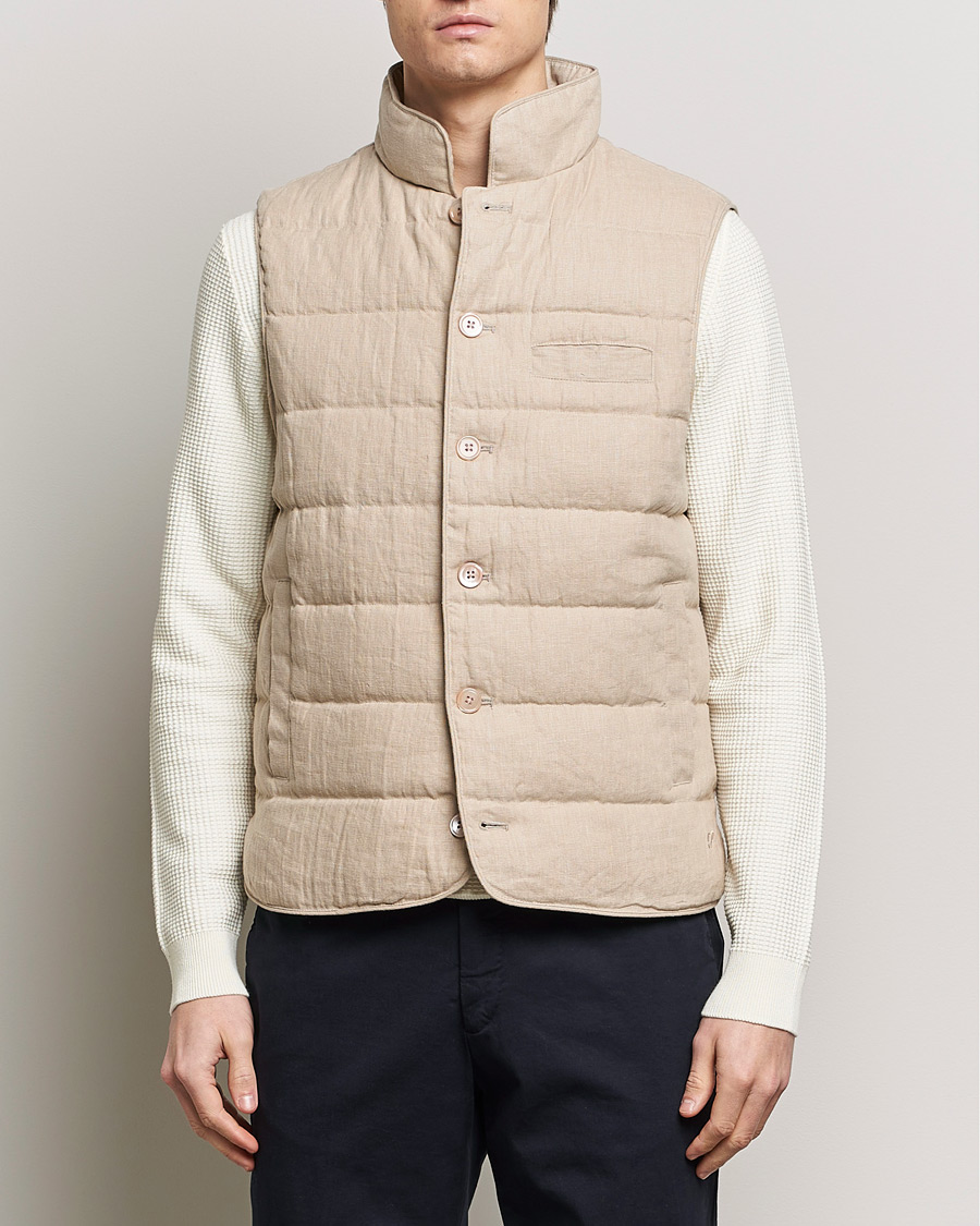 Herr | Västar | Stenströms | Linen Down Padded Button Vest Beige