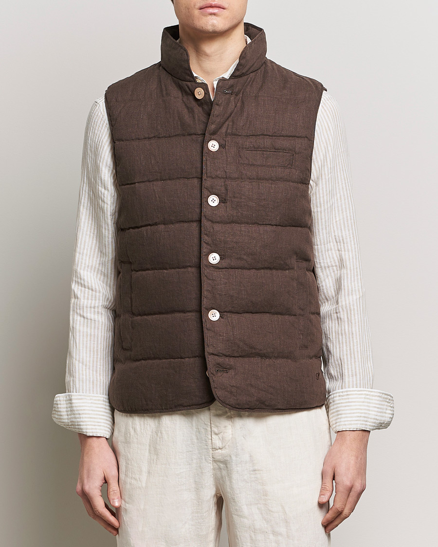 Herren | Westen | Stenströms | Linen Down Padded Button Vest Brown