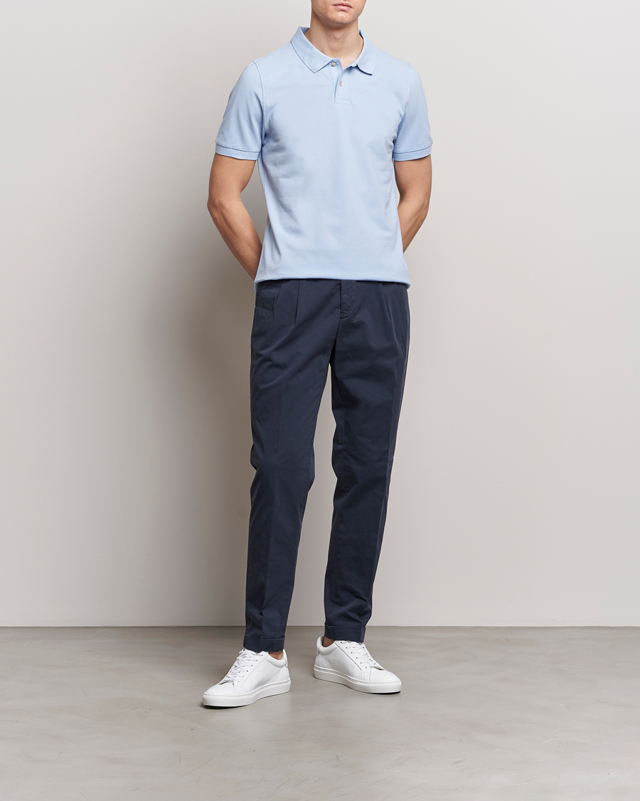 Herren | Poloshirts | Stenströms | Organic Cotton Piquet Polo Shirt Light Blue