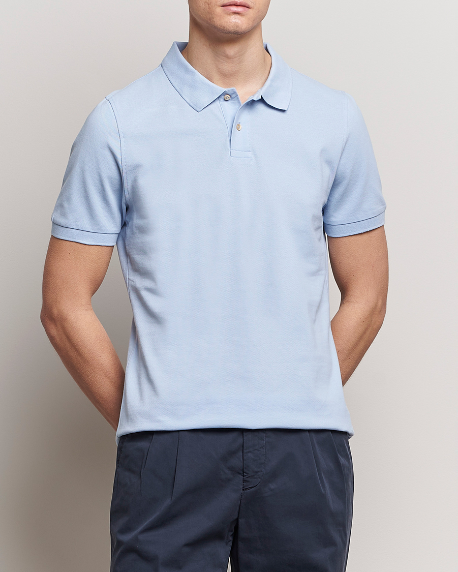 Herren | Kurzarm-Poloshirts | Stenströms | Organic Cotton Piquet Polo Shirt Light Blue