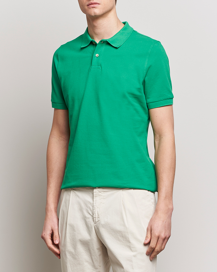 Herren | Kurzarm-Poloshirts | Stenströms | Organic Cotton Piquet Polo Shirt Green
