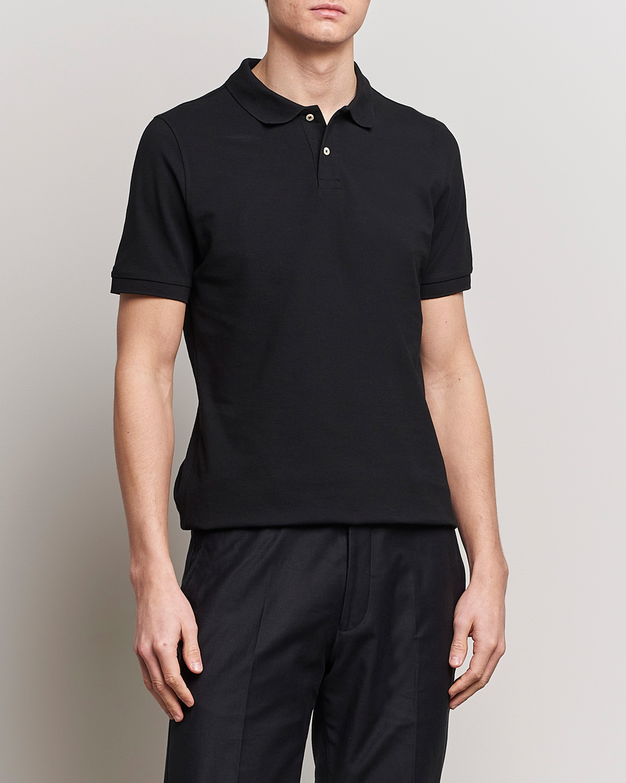 Herren | Kurzarm-Poloshirts | Stenströms | Organic Cotton Piquet Polo Shirt Black