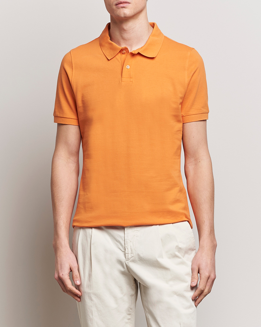 Herren | Kurzarm-Poloshirts | Stenströms | Organic Cotton Piquet Polo Shirt Orange
