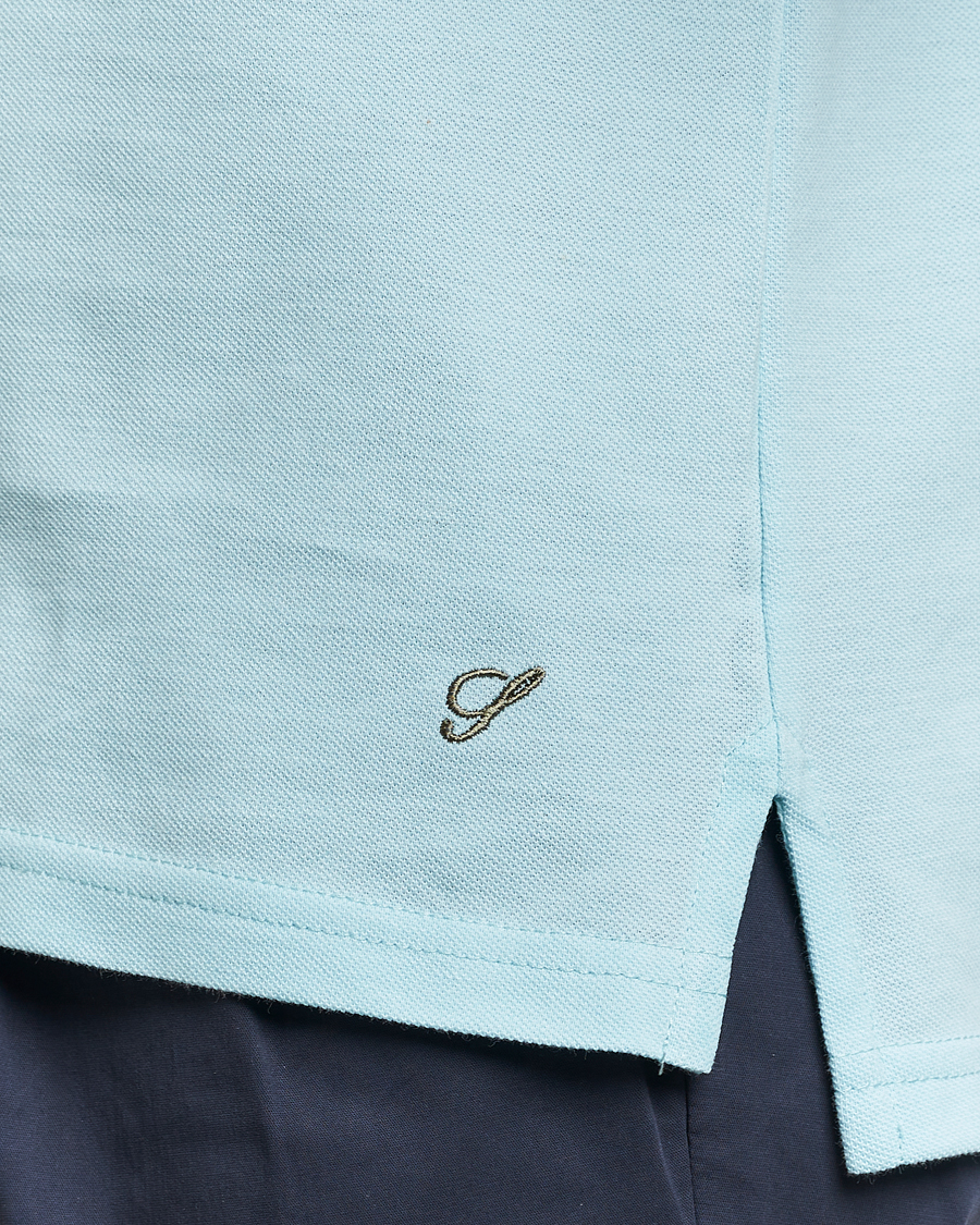 Herren | Poloshirts | Stenströms | Organic Cotton Piquet Polo Shirt Aqua Blue