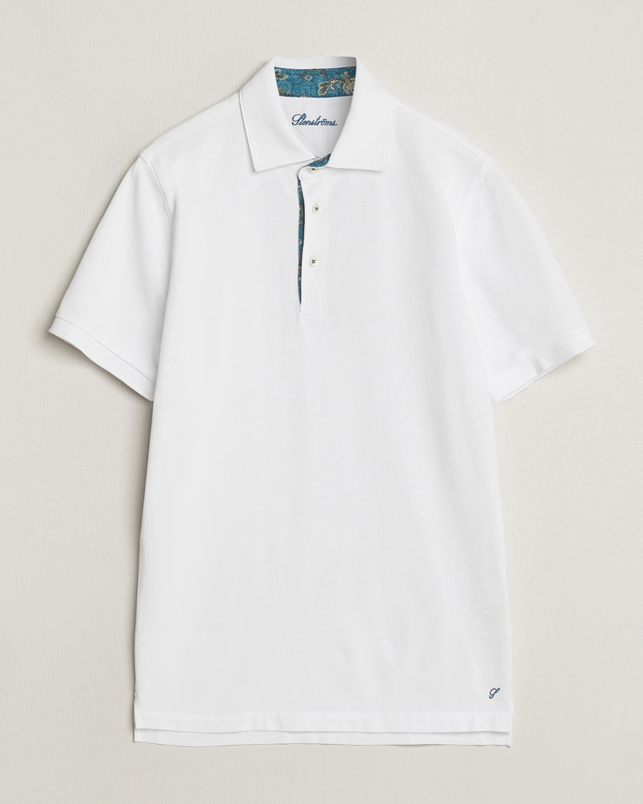 Herren | Poloshirts | Stenströms | Cotton Pique Contrast Polo Shirt White