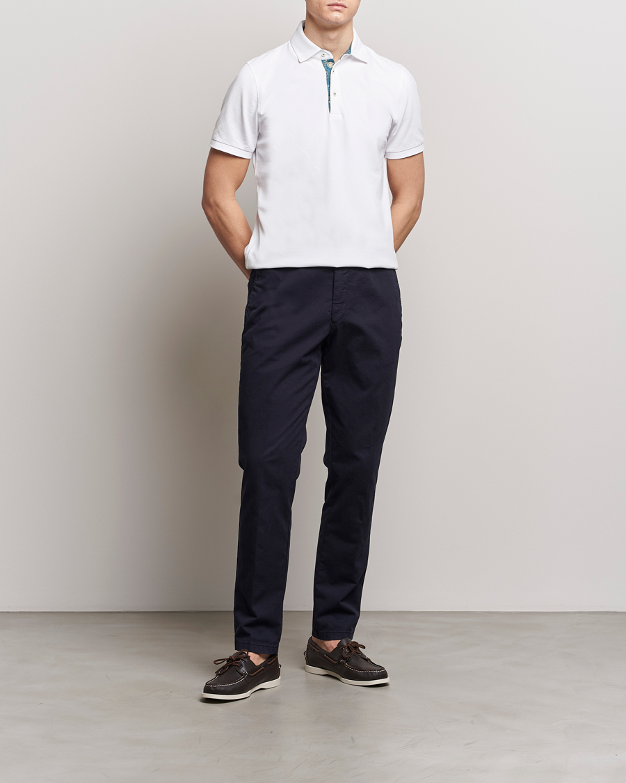 Herren | Poloshirts | Stenströms | Cotton Pique Contrast Polo Shirt White