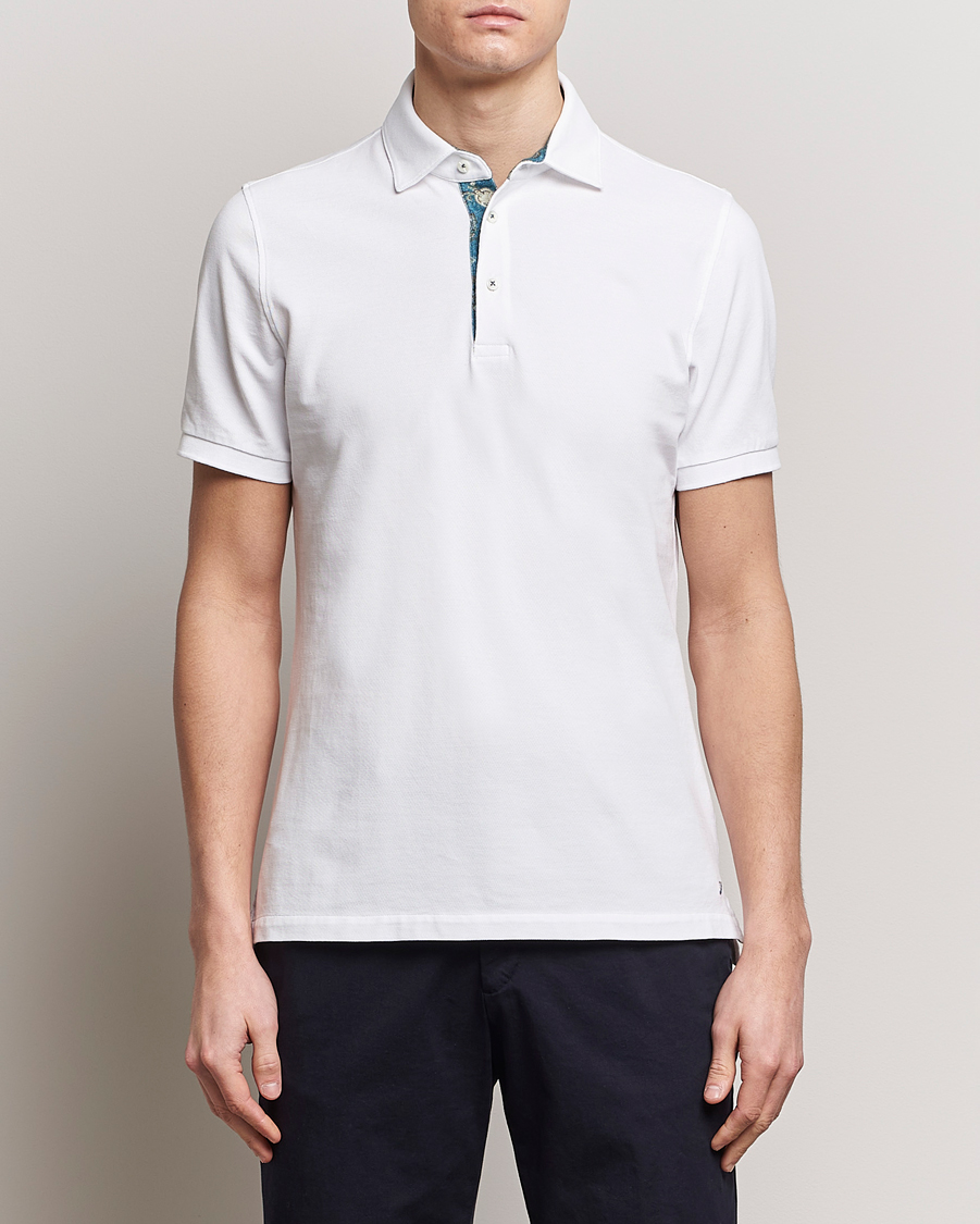 Men | Stenströms | Stenströms | Cotton Pique Contrast Polo Shirt White