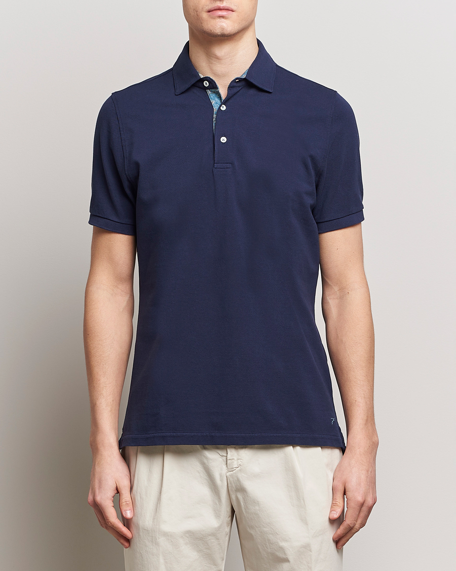 Herr |  | Stenströms | Cotton Pique Contrast Polo Shirt Navy