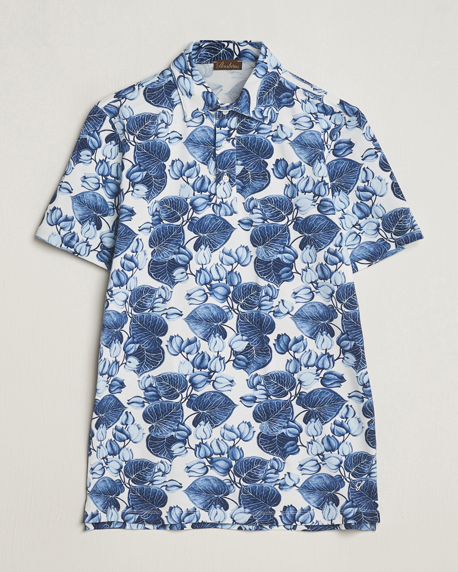 Herren | Poloshirts | Stenströms | Cotton Pique Printed Polo Shirt Blue