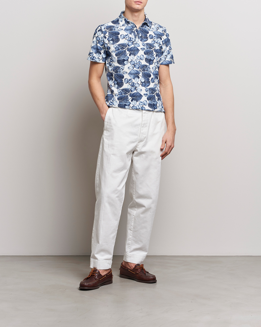 Herren | Poloshirts | Stenströms | Cotton Pique Printed Polo Shirt Blue