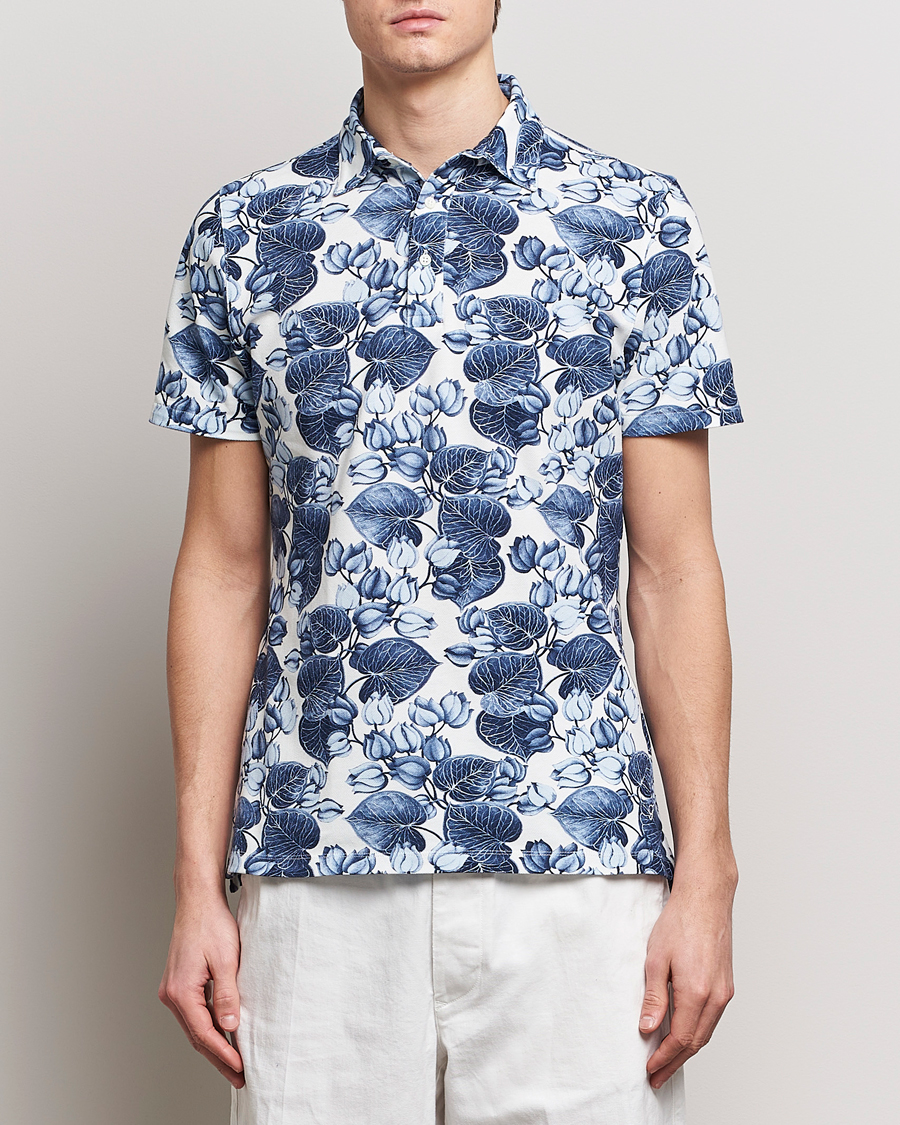 Men |  | Stenströms | Cotton Pique Printed Polo Shirt Blue