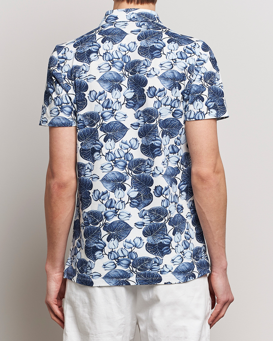 Herren | Poloshirts | Stenströms | Cotton Pique Printed Polo Shirt Blue