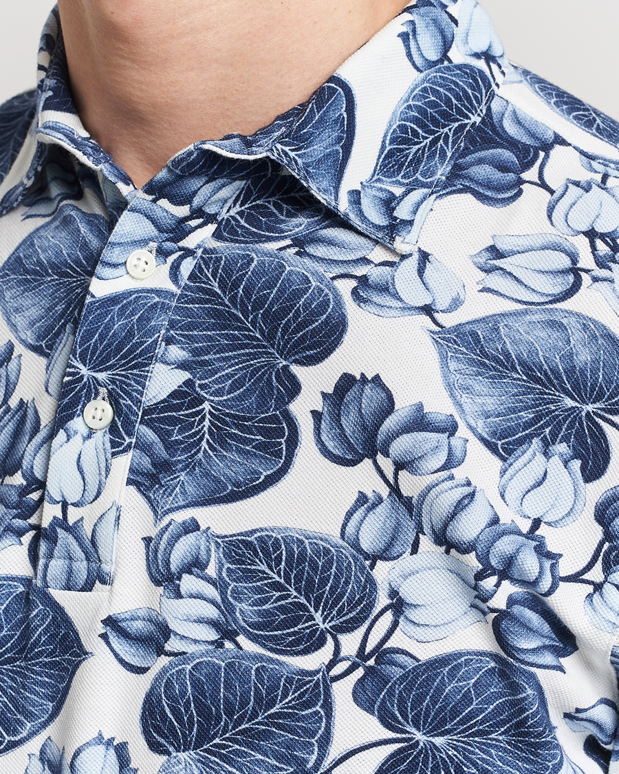 Herren | Poloshirts | Stenströms | Cotton Pique Printed Polo Shirt Blue