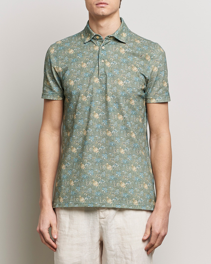 Herren | Business & Beyond | Stenströms | Cotton Pique Paisley Printed Polo Shirt Green