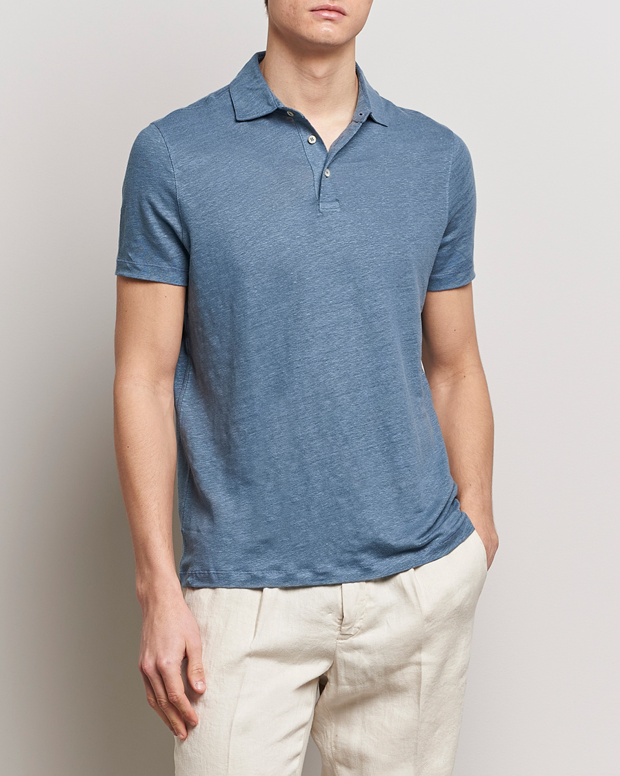 Herren |  | Stenströms | Linen Polo Shirt Steel Blue