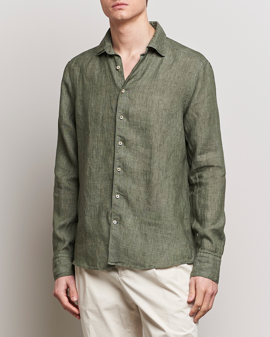 Herr |  | Stenströms | Slimline Cut Away Linen Shirt Olive