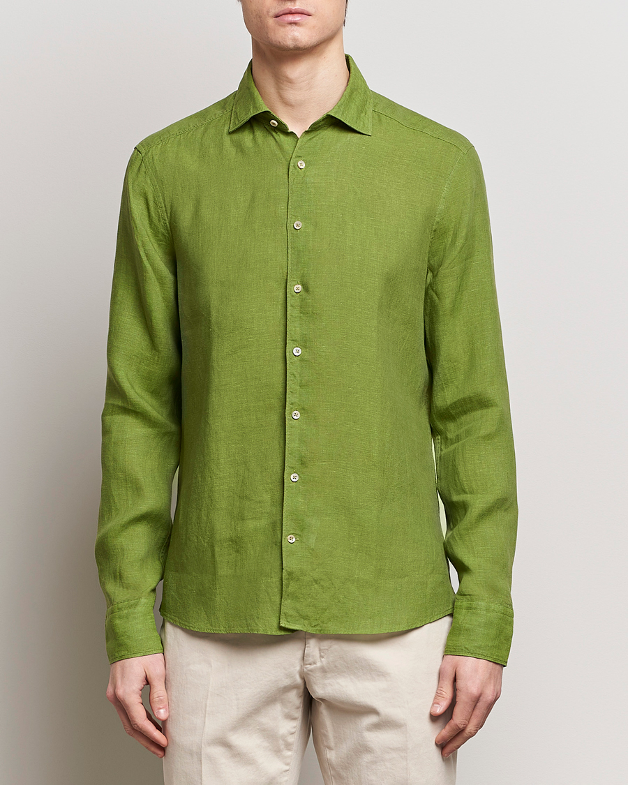 Herren | Business & Beyond | Stenströms | Slimline Cut Away Linen Shirt Green