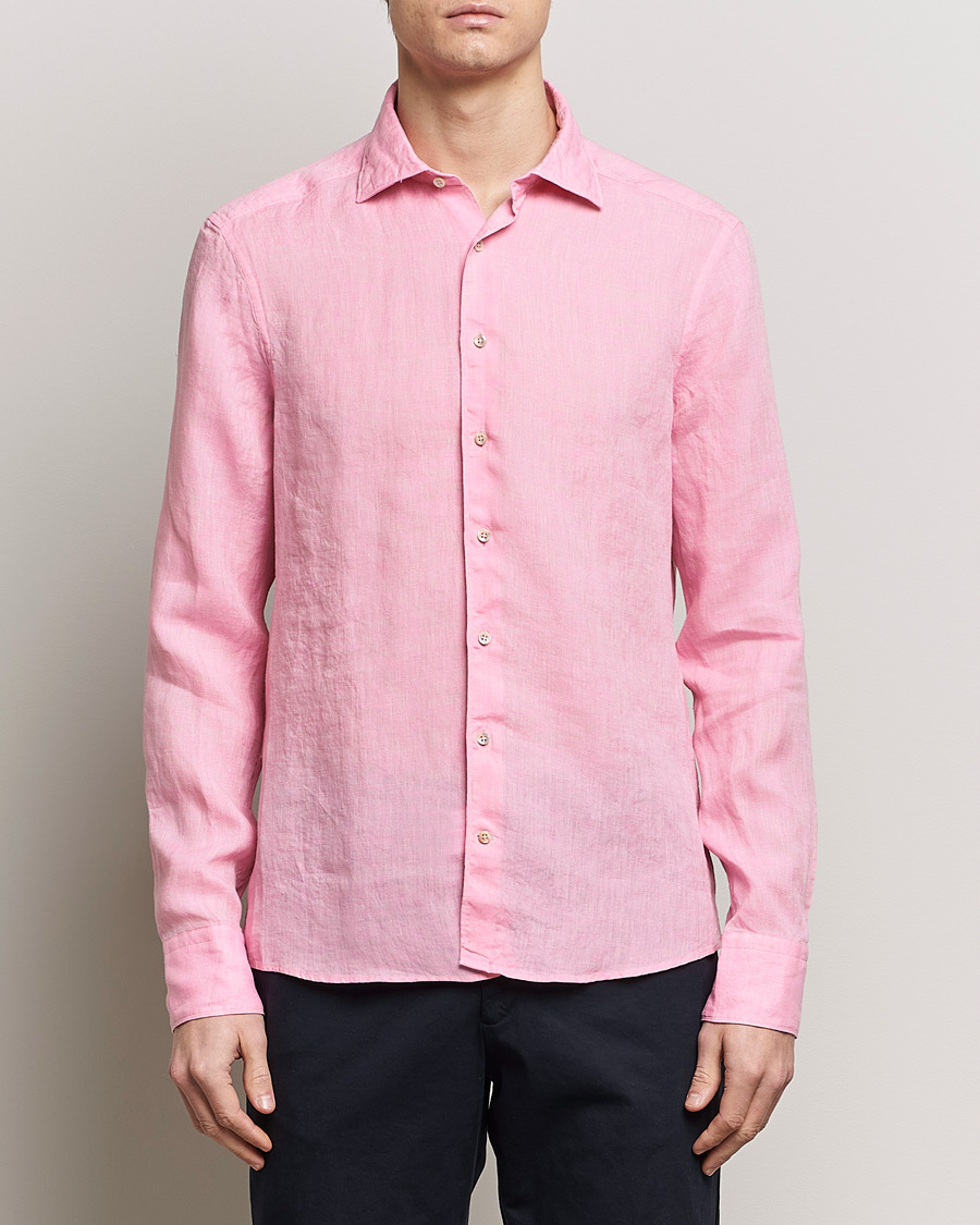 Men | Clothing | Stenströms | Slimline Cut Away Linen Shirt Pink