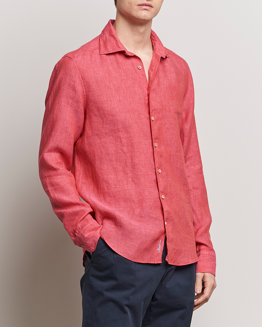 Herren | Hemden | Stenströms | Slimline Cut Away Linen Shirt Rasperry