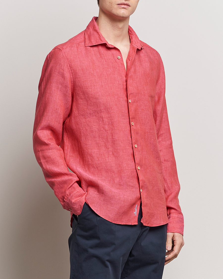 Herren |  | Stenströms | Slimline Cut Away Linen Shirt Rasperry