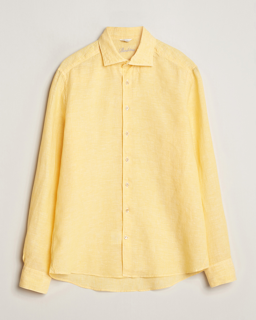 Herren | Hemden | Stenströms | Slimline Cut Away Linen Shirt Yellow