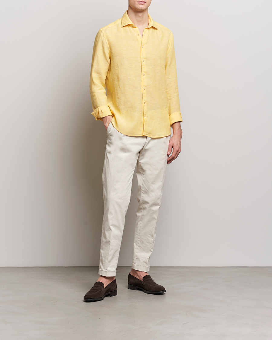 Herren | Hemden | Stenströms | Slimline Cut Away Linen Shirt Yellow