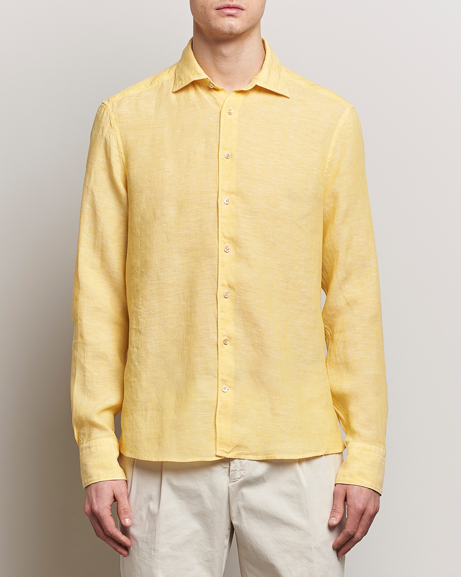 Men | Stenströms | Stenströms | Slimline Cut Away Linen Shirt Yellow