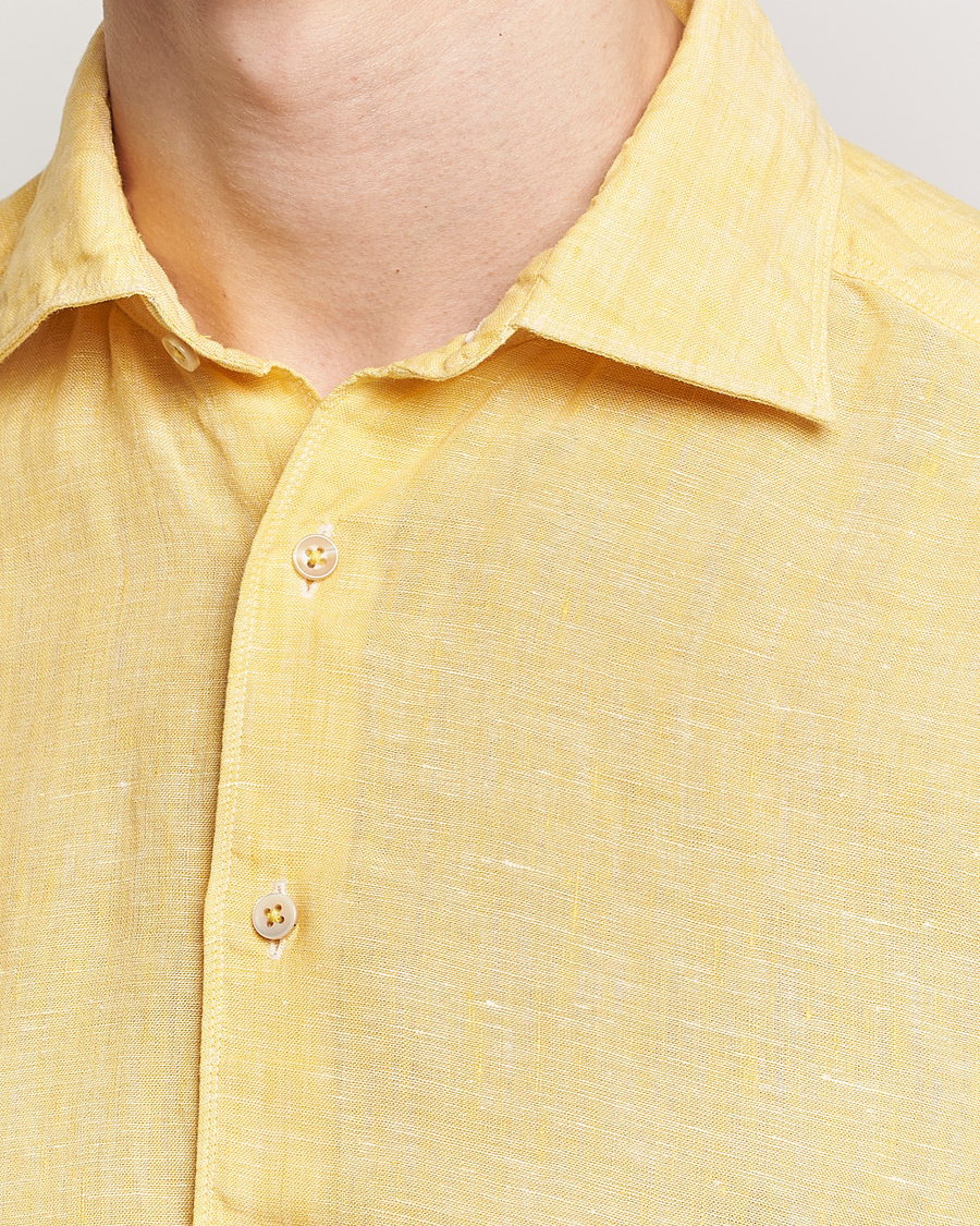 Herren | Hemden | Stenströms | Slimline Cut Away Linen Shirt Yellow