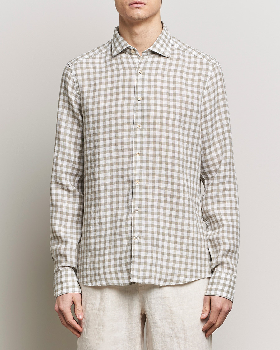 Herren |  | Stenströms | Slimline Cut Away Checked Linen Shirt Light Grey