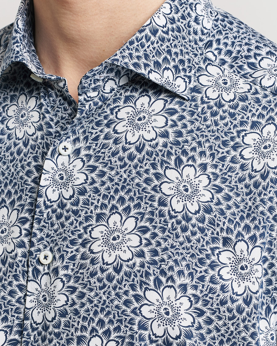 Herren | Hemden | Stenströms | Slimline Cut Away Printed Viscose Shirt Blue
