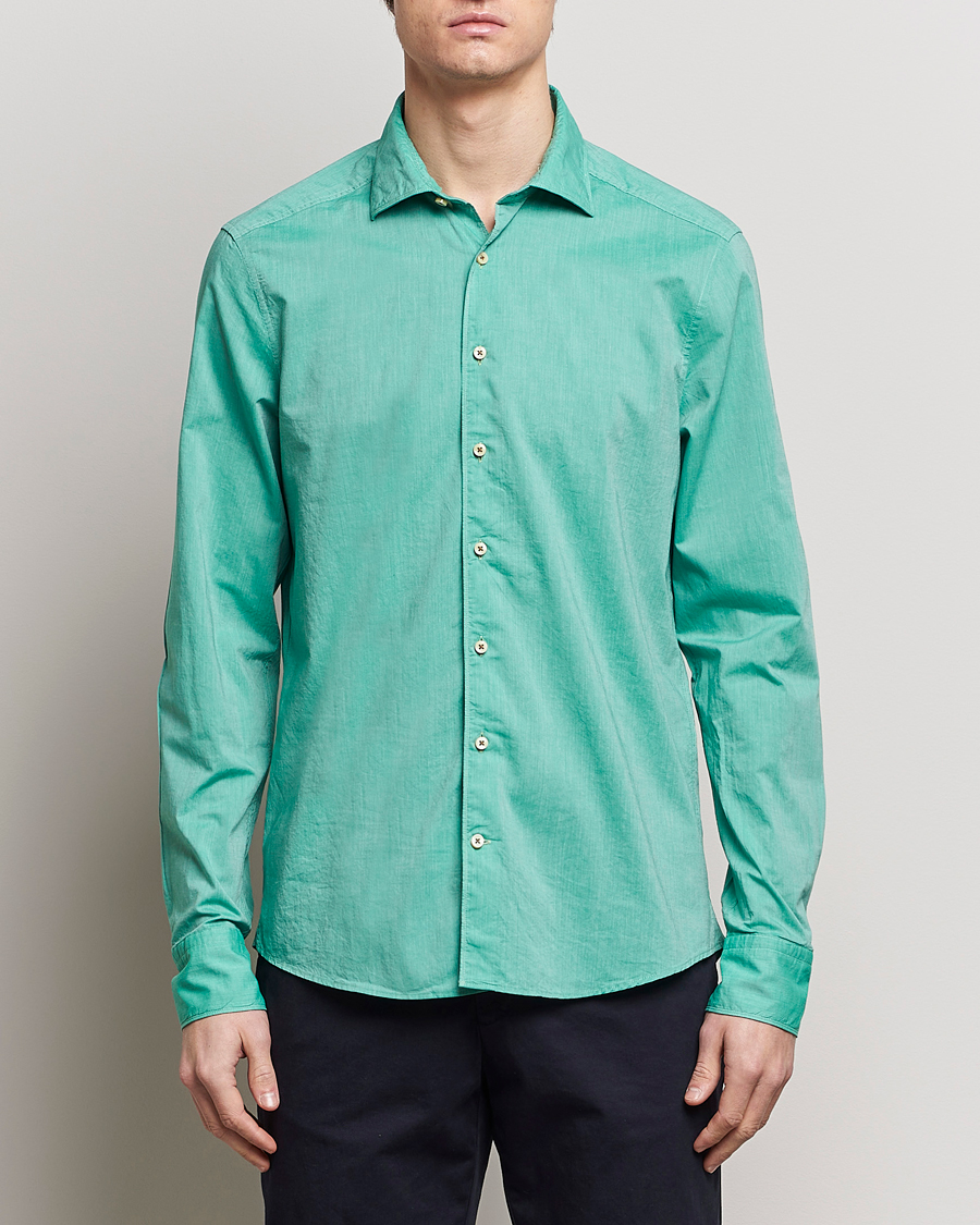 Herren |  | Stenströms | Slimline Washed Summer Poplin Shirt Green