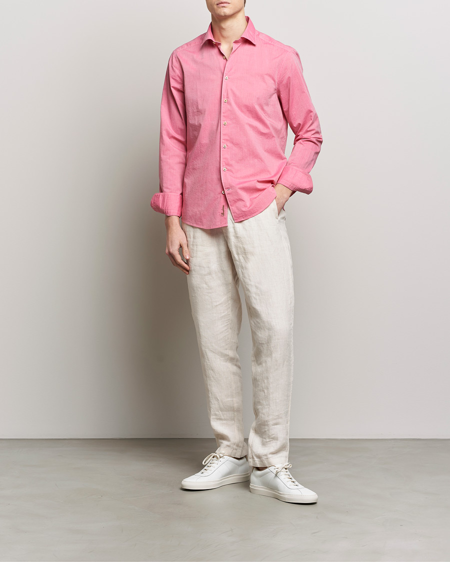 Herren | Hemden | Stenströms | Slimline Washed Summer Poplin Shirt Rasperry