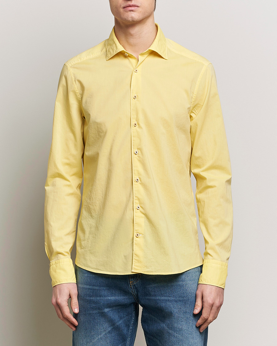 Herren | Freizeithemden | Stenströms | Slimline Washed Summer Poplin Shirt Yellow