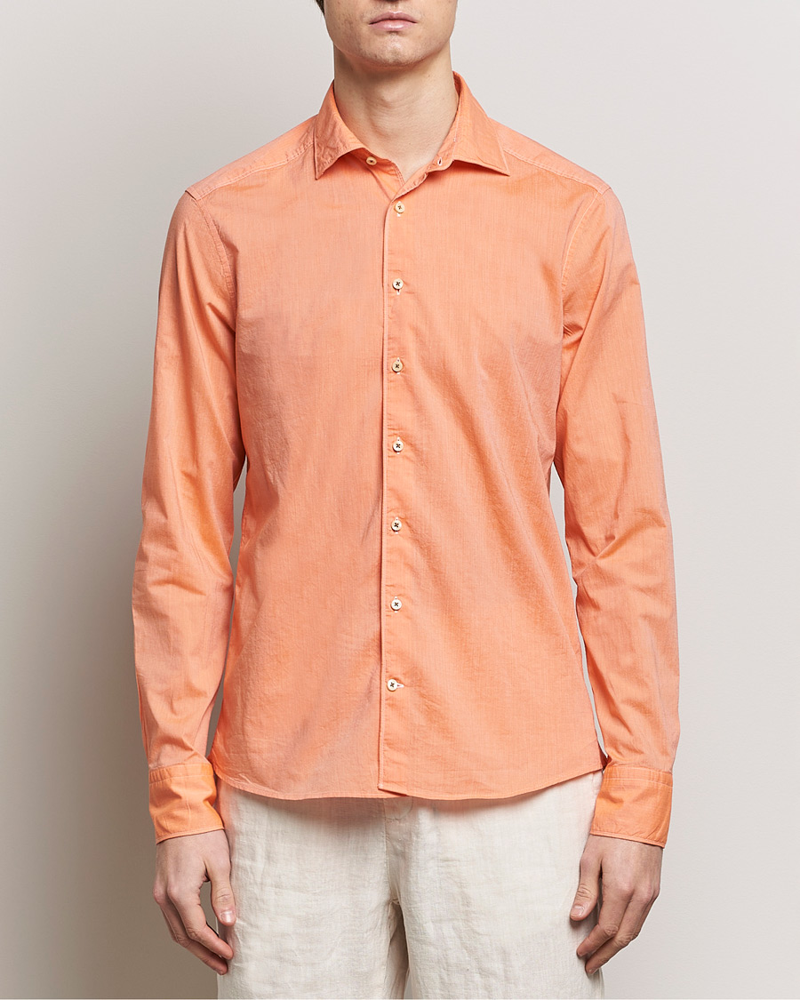 Herren |  | Stenströms | Slimline Washed Summer Poplin Shirt Orange