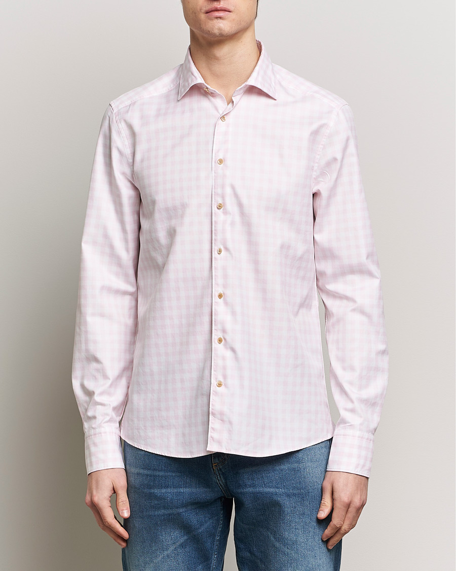 Herren | Freizeithemden | Stenströms | Slimline Checked Washed Cotton Shirt Pink